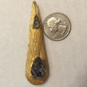 Jeanne Goldtone Tear Drop Brooch Pin w/ Smokey Cry